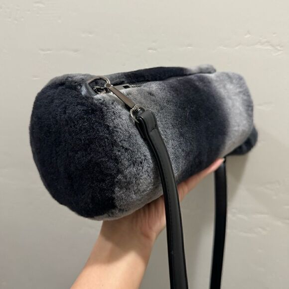 Gray Gradient Handmade Genuine Shearling Leather Barrel Bag & 3 Strap Styles - Picture 10 of 16